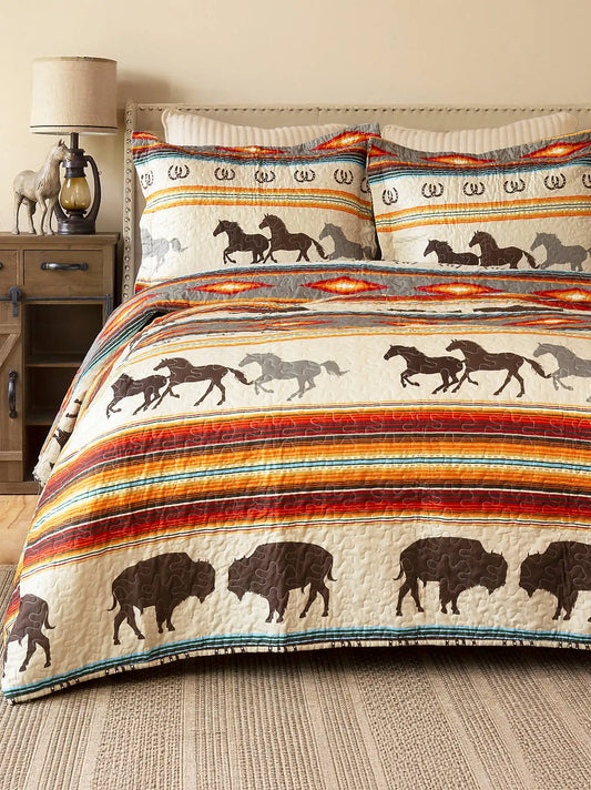 Wrangler Western Stripe Quilt King Bedding Set:Multi:King