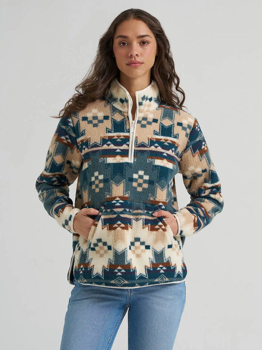 Women's Wrangler High Plains Sherpa Zip Pullover in Dusty Blue
