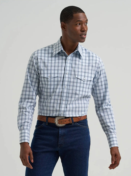 Men's Wrinkle Resist Long Sleeve Western Snap Plaid Shirt in Slate