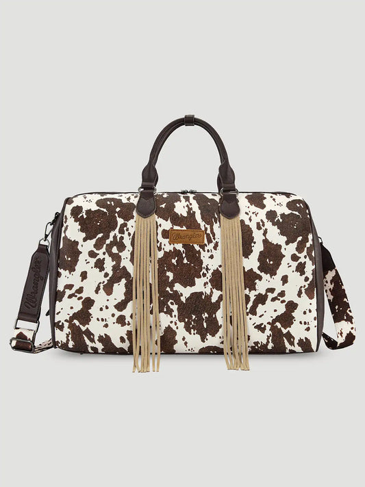 Cow Print Fringe Duffle Bag:Coffee:One Size: