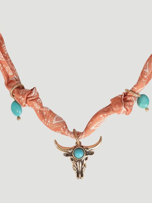 Steerhead Satin Charm Necklace:Gold Brown:One Size