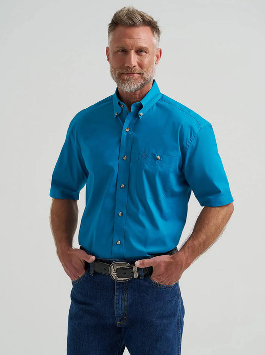 Wrangler® George Strait™ Short Sleeve One Pocket Button Down Shirt in Blue Spruce