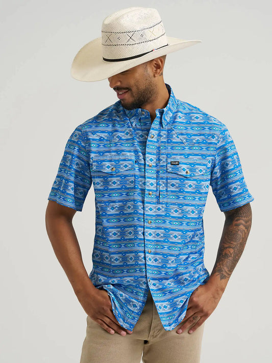 Wrangler All Terrain Gear Men's Print Performance Shirt in Cerulean