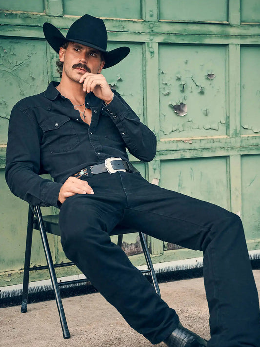 Men's Wrangler® Classic Denim Western Snap Shirt in Black Denim