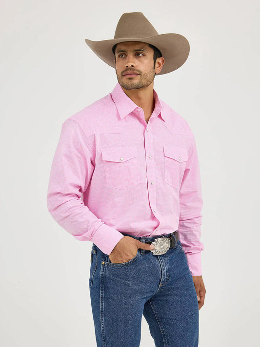 Men's Wrangler Bucking Cancer Snap Shirt in Fuschia Pink