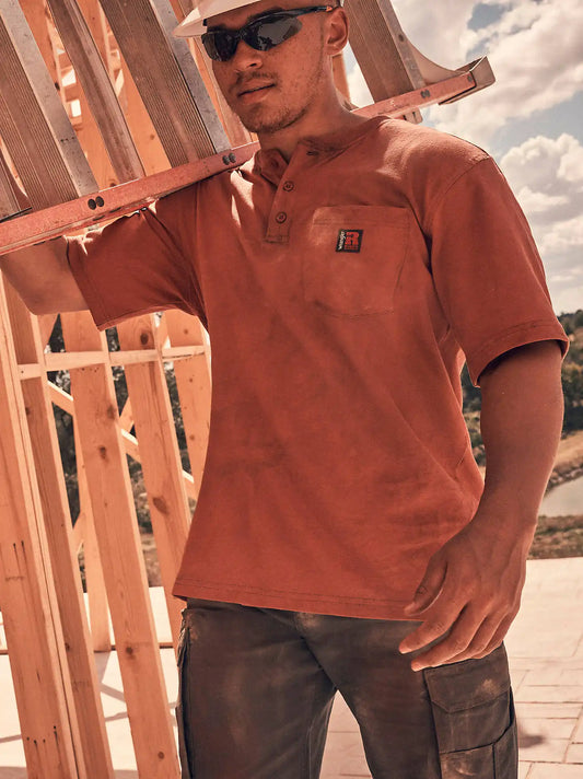 Wrangler RIGGS Workwear® Short Sleeve Relaxed Henley in Rust