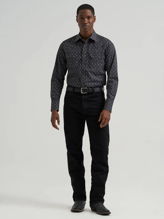 Men's Wrangler Retro® Long Sleeve Sawtooth Snap Pocket Western Shirt in Obsidian Chain