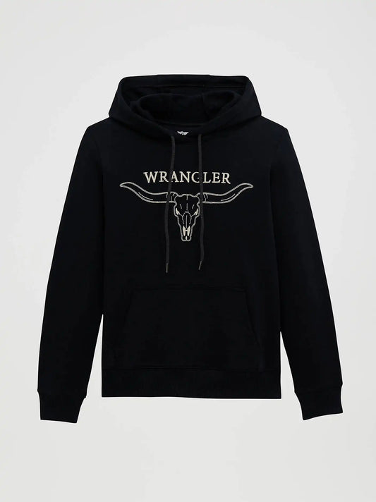 Women's Embroiderd Steer Head Graphic Pullover Hoodie in Black