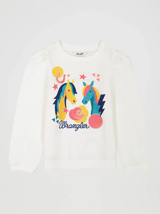 Girl's Puff Sleeve Graphic Fleece Sweatshirt in White