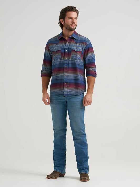 Men's Wrangler Retro® Premium Long Sleeve Western Snap Printed Shirt in Dark Americana