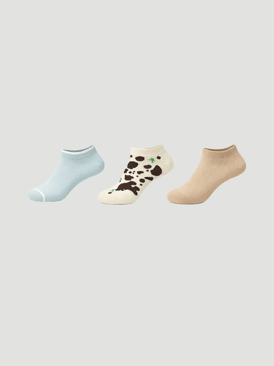 Womens Workwear Novelty Low Cut Sock 3 Pack:Cow:One Size