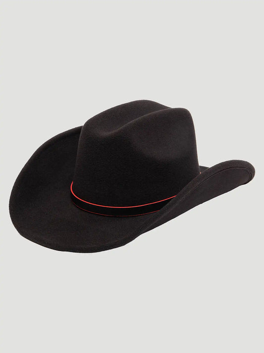 Mens Red Edge Trim Faux Wool Cowboy Hat:Black:One Size
