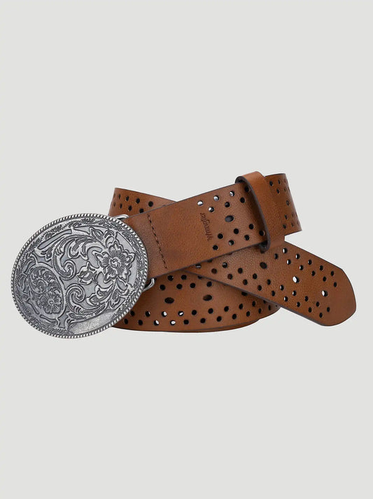 Women's Floral Perforated Belt in Light Brown