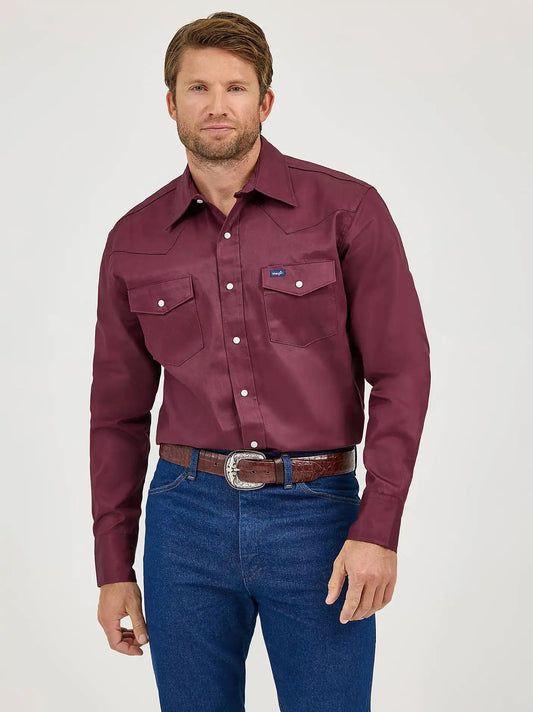 Cowboy Cut® Firm Finish Long Sleeve Western Snap Solid Work Shirt in Red Oxide