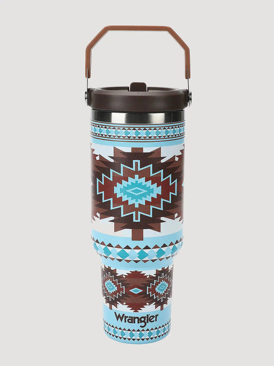 40 oz Tumbler With Grip Handle:Turq/Brown:One Size