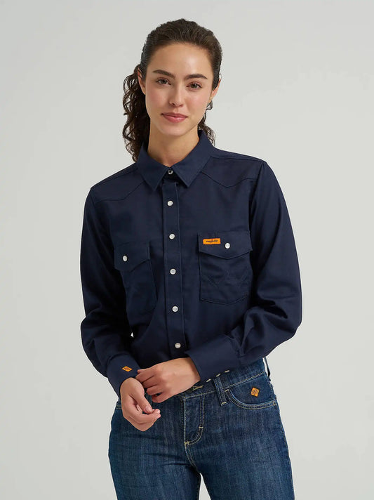 Wrangler® FR Flame Resistant Long Sleeve Solid in Navy