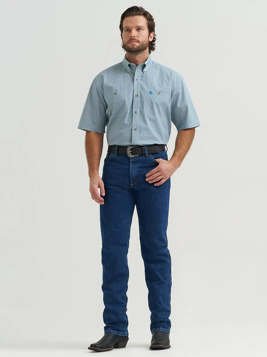 Wrangler® George Strait™ Short Sleeve Two Pocket Button Down Shirt in Electric Teal