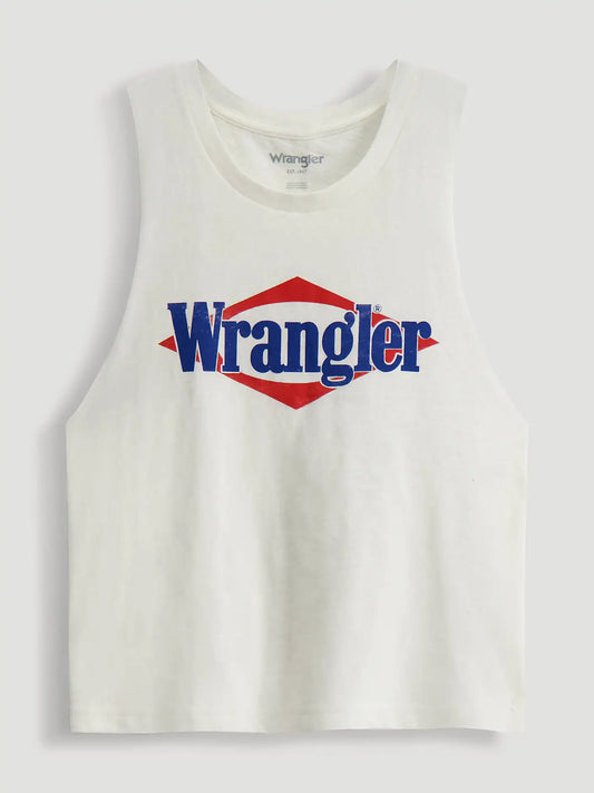 Wrangler Triangle Logo Crop Festival Tank in Worn White