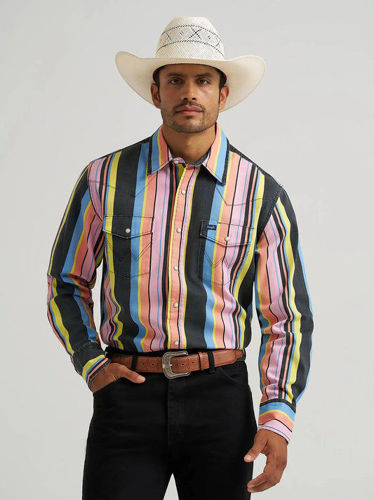 Vintage-Inspired Brushpopper Western Snap Workshirt in Candy Stripe