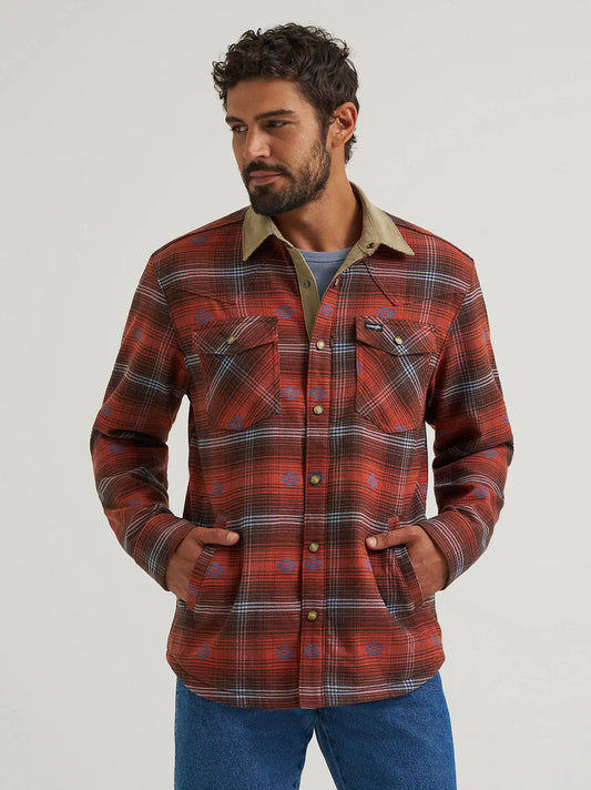 Wrangler All Terrain Gear Men's Lined Flannel Shirt Jacket in Red