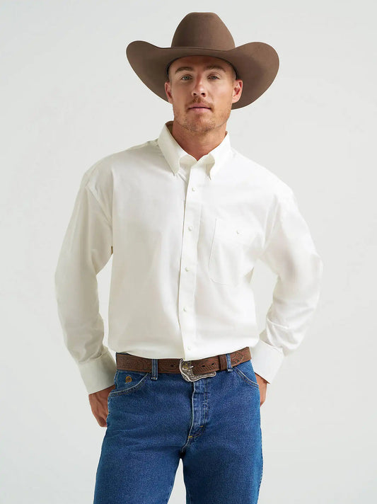 Men's George Strait & Wrangler® National Patriot™ Button Down Solid Shirt in White