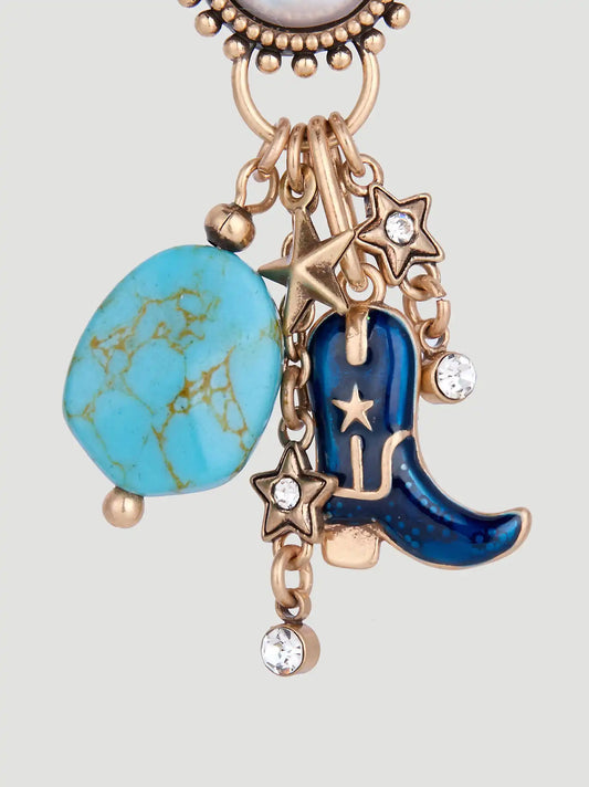Turquoise Stone Boot Charm Earrings:Gold:One Size: