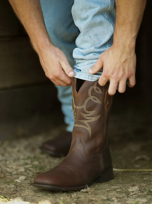 Men's Memphis Square-Toe Western Boot in Bridle Brown