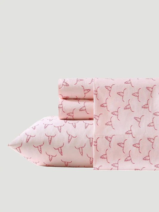 Wrangler Patterned Full Sheet Set:Steer Skulls/ Pink:Full
