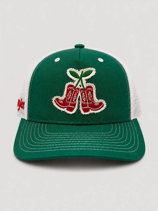 Womens Cherry Boots Mesh Trucker Hat:Green:One Size
