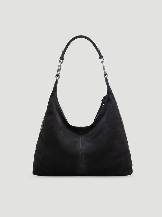 Suede Boho Bag with Cosmetic Case:Black:One Size