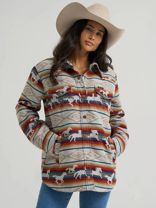 Women's Wrangler Run the Ranch Jacquard Shacket in Tan Horse