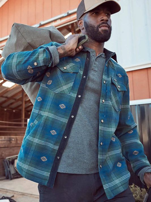 Wrangler All Terrain Gear Men's Lined Flannel Shirt Jacket in Green