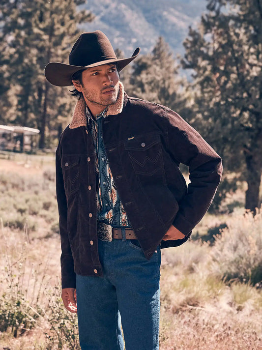 Men's Wrangler® Cowboy Cut® Sherpa Lined Corduroy Jacket in Black Coffee
