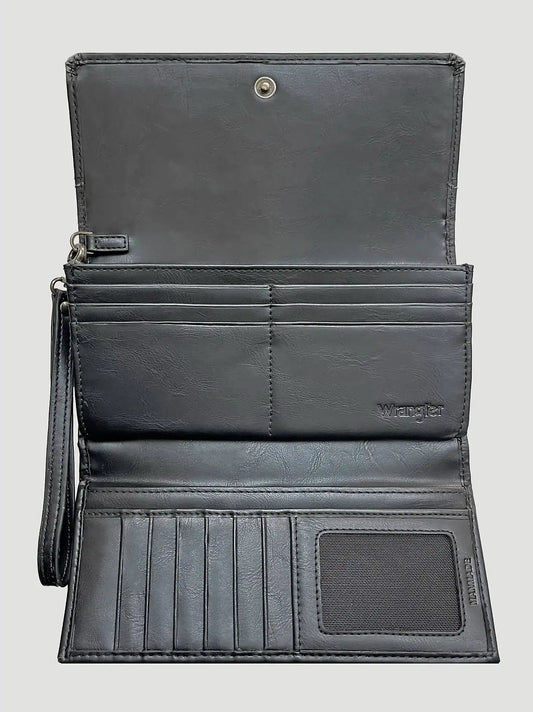 Ostrich and Concho Logo Wristlet:Black:One Size