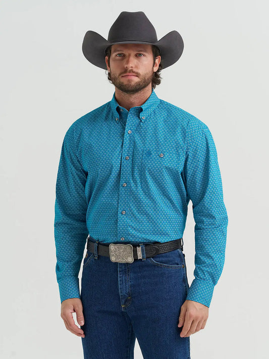 Wrangler® George Strait™ Long Sleeve Button Down One Pocket Shirt in Jeweled Teal