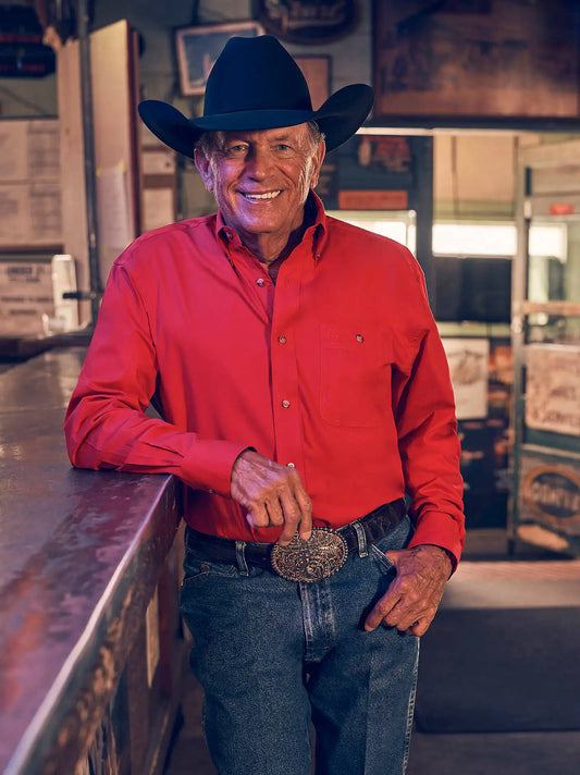 Men's George Strait & Wrangler® National Patriot™ Button Down Solid Shirt in Red