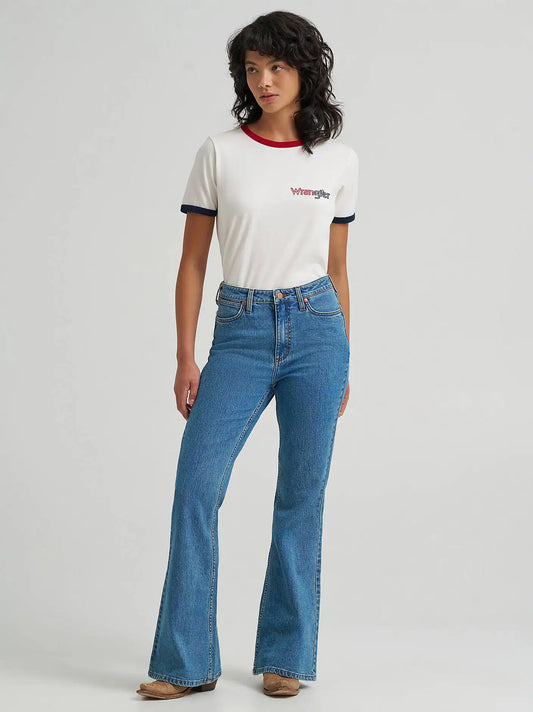Wrangler® x 250 Years of America Retro® Bailey High Rise Flare Jean in Mid Indigo