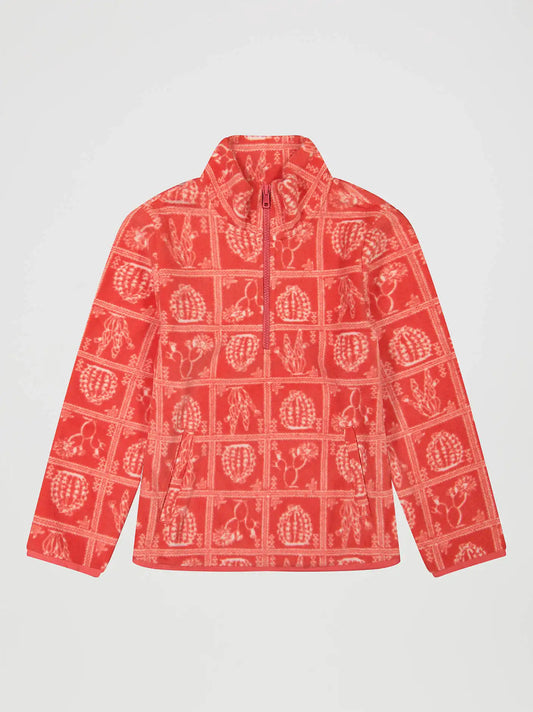 Girl's Printed Quarter-Zip Fleece Pullover in Pink