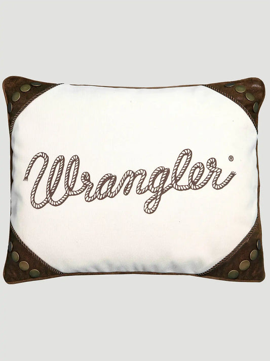 Wrangler Logo Faux Leather Decorative Throw Pillow:White:One Size