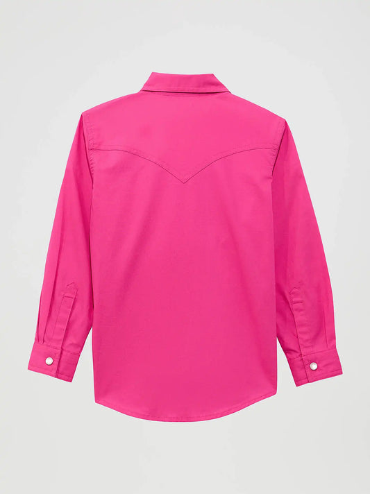 Girl's Long Sleeve Solid Western Snap Shirt in Pink
