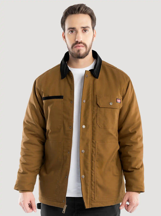 Men's Corduroy Collar Workwear Barn Coat in Rubber Brown