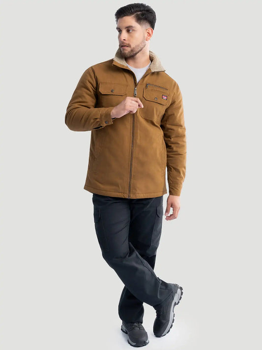 Men's Workwear Faux Shearling Lined Jacket in Rubber Brown
