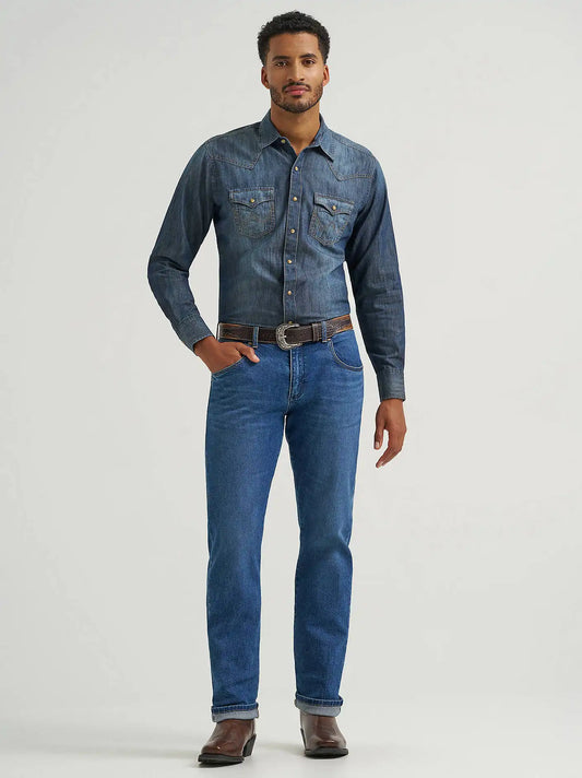 Men's Wrangler Retro® Selvedge Slim Fit Straight Leg Jean in Retro Blue