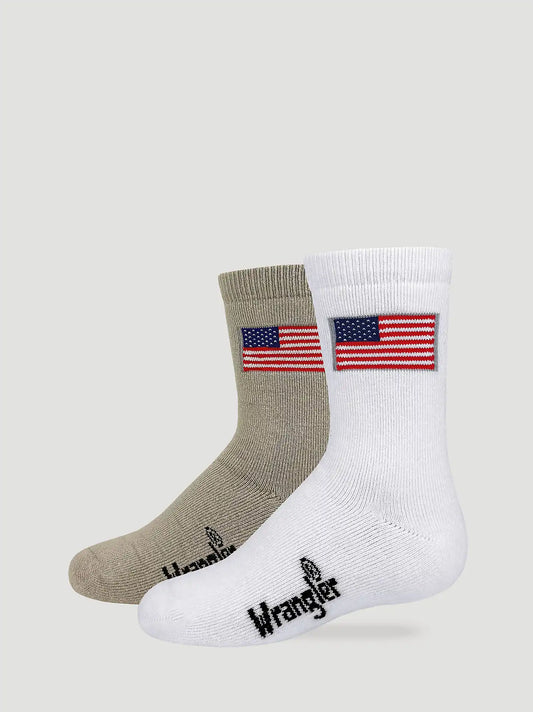 Boys Flag Micro Crew Socks 2 Pack:White/Khaki:One Size