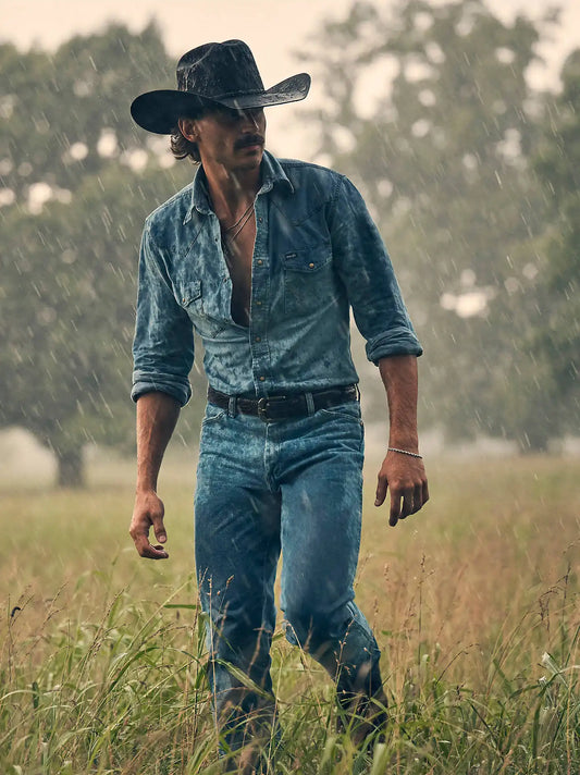 Cowboy Cut® Long Sleeve Western Denim Snap Work Shirt in Stonewash