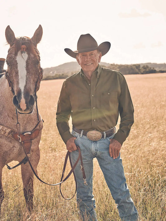 Wrangler® George Strait™ Solid One Pocket Button Down Shirt in Lichen