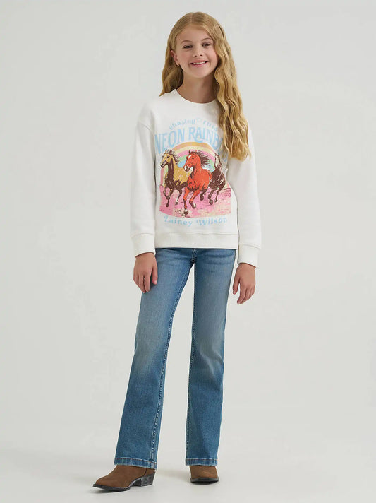Lainey Wilson x Wrangler Girls Neon Rainbow Sweatshirt in White