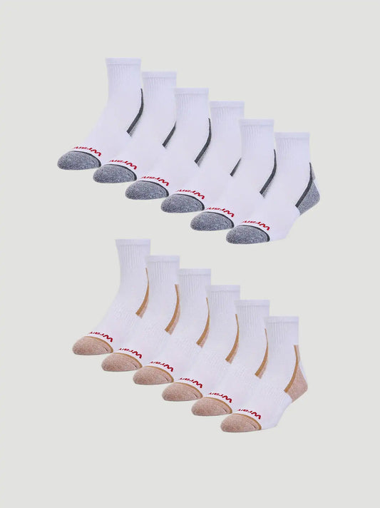 Quarter Crew Athletic Sock 6 Pack:White:One Size