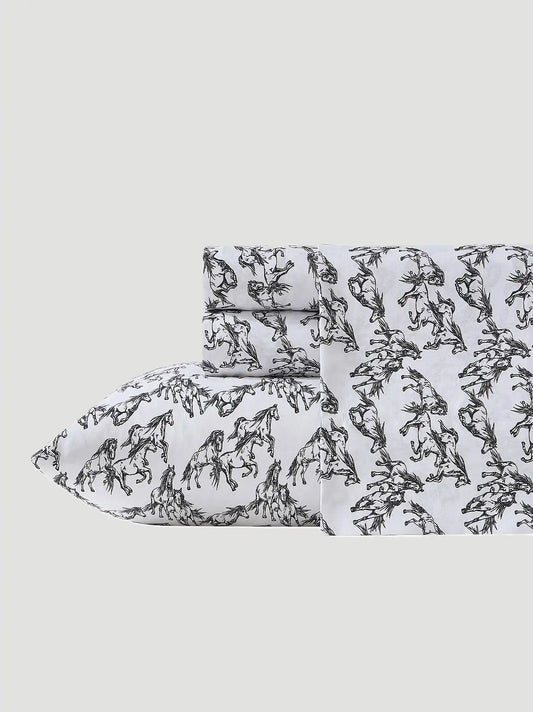 Wrangler Patterned Twin Sheet Set:Mustangs/ Black:Twin