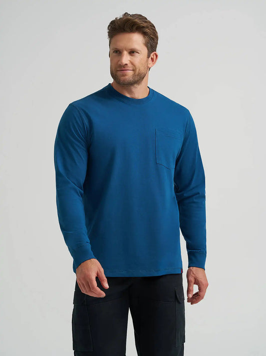 Wrangler® RIGGS Workwear® Long Sleeve 1 Pocket Performance T-Shirt in Oxford Blue